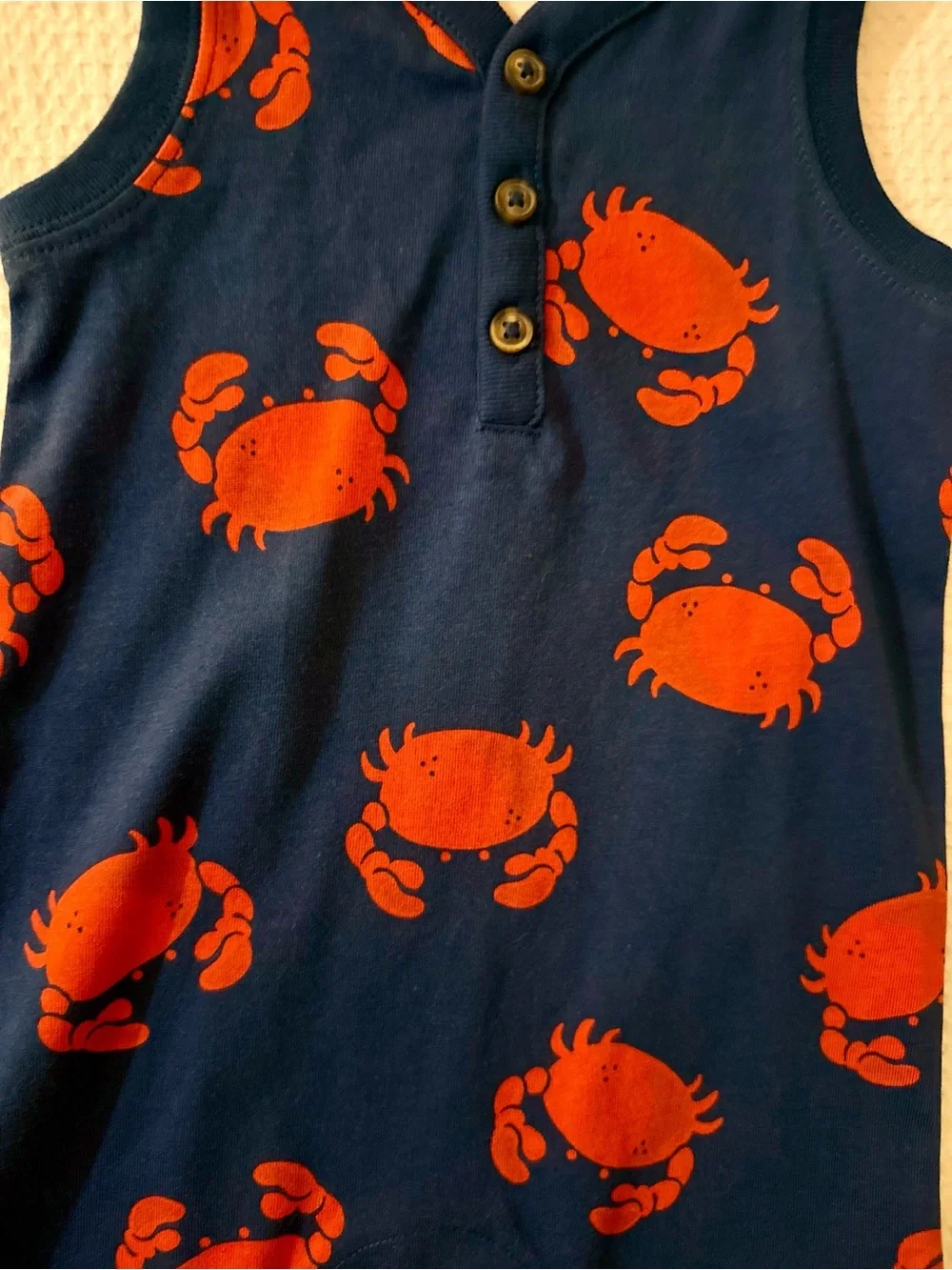 Carter's Navy Blue Sleeveless Romper with Red Crab Print